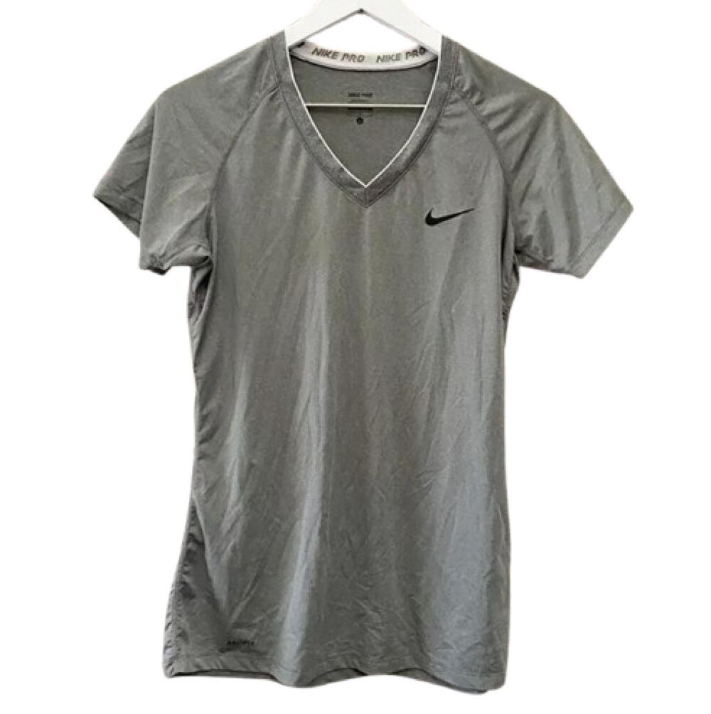 NIKE Pro Shirt Size L Gray Dri-FIT V-Neck Athletic Workout Tee